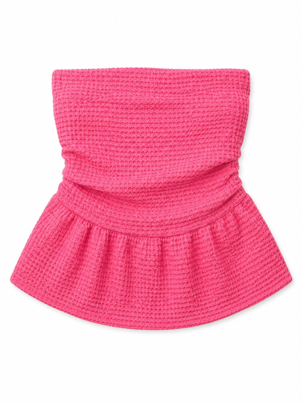 NWOT Women’s Small Hot Pink Waffle Knit Tube Top | Peplum Flare